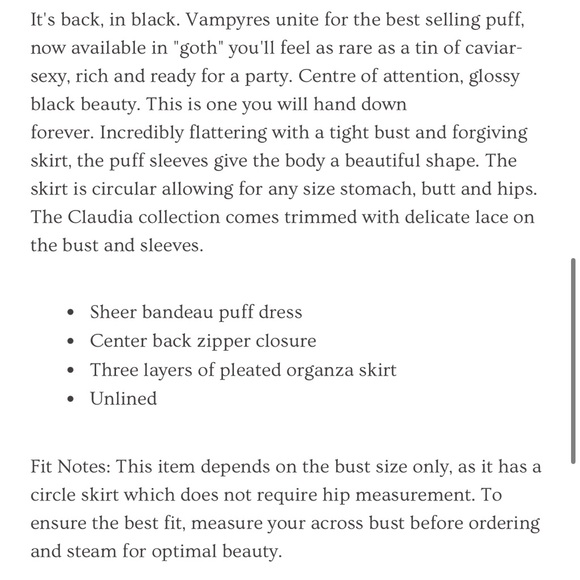 Selkie Black Dress with Puff Sleeves nwot - Picture 5 of 7